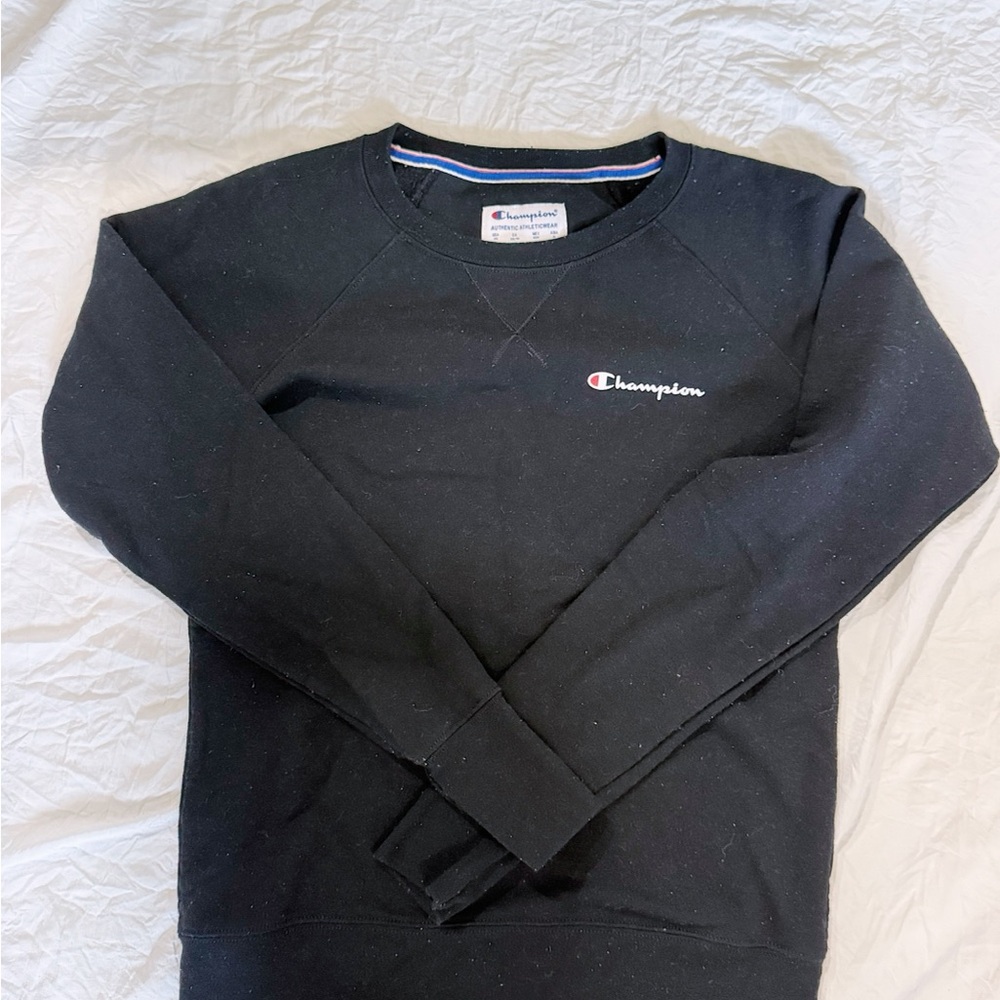 Champion Black Crewneck Sweater Classic Athletic Style
